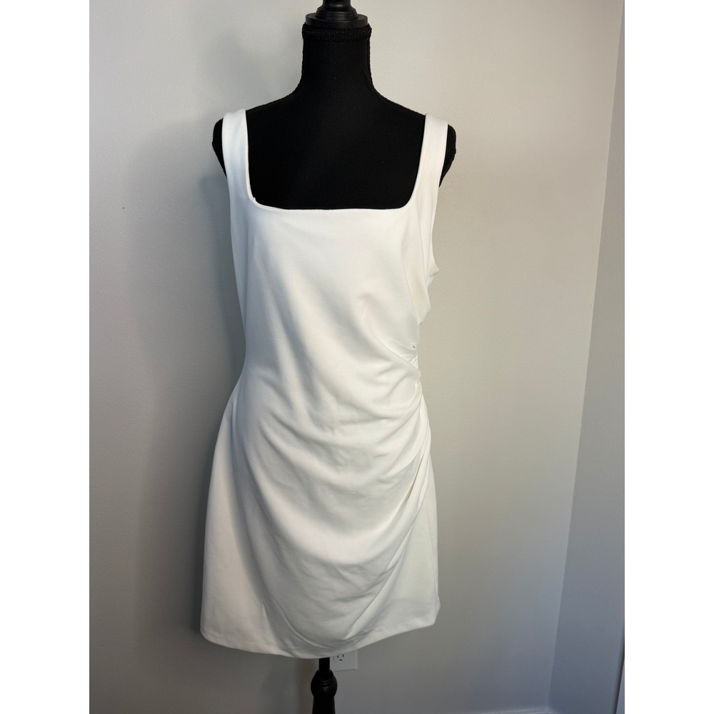 BHLDN Ivory Molly Stretch Crepe Square Neck Ruched Side Mini Dress Bridal Size L